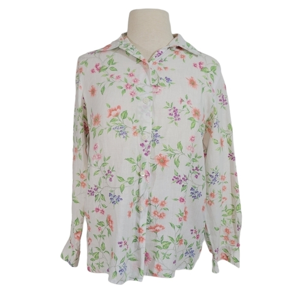 Talbots Linen Floral Long-Sleeve Shirt - Picture 1 of 8